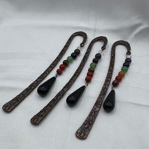 brass book marker seven round stones one black teardrop stone 4.75” new handmade